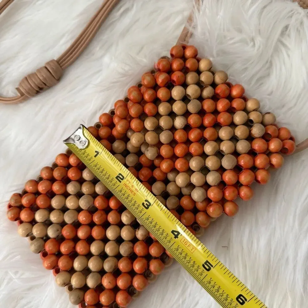 Vintage 1970s Bead Beaded Crossbody Purse Small